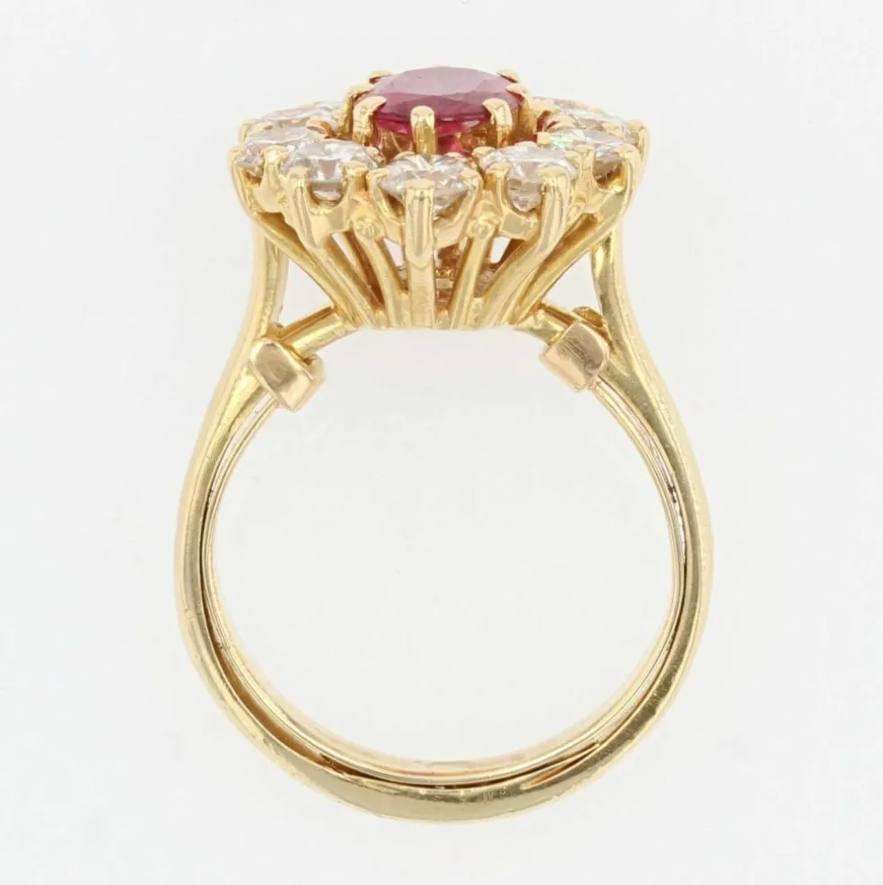 Bague marguerite or jaune rubis diamants