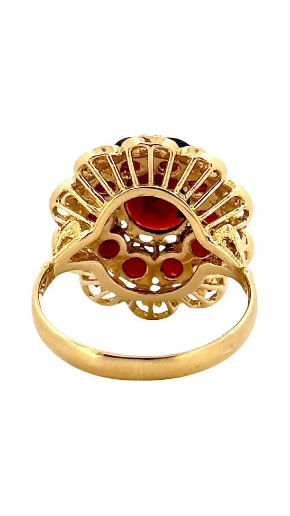 Bague marguerite or jaune grenats