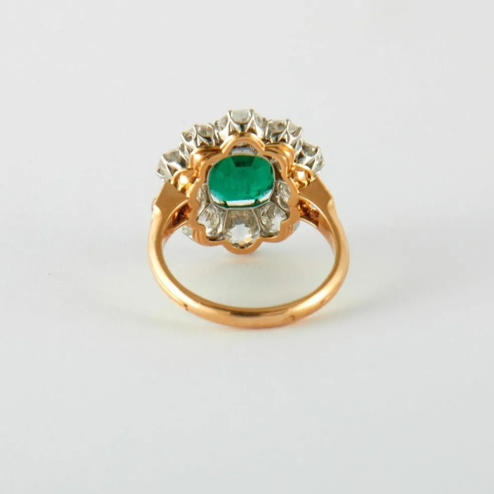 Bague Marguerite Or Jaune Emeraude & Diamants