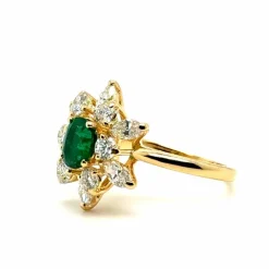 Bague Marguerite Or jaune - Emeraude et Diamants