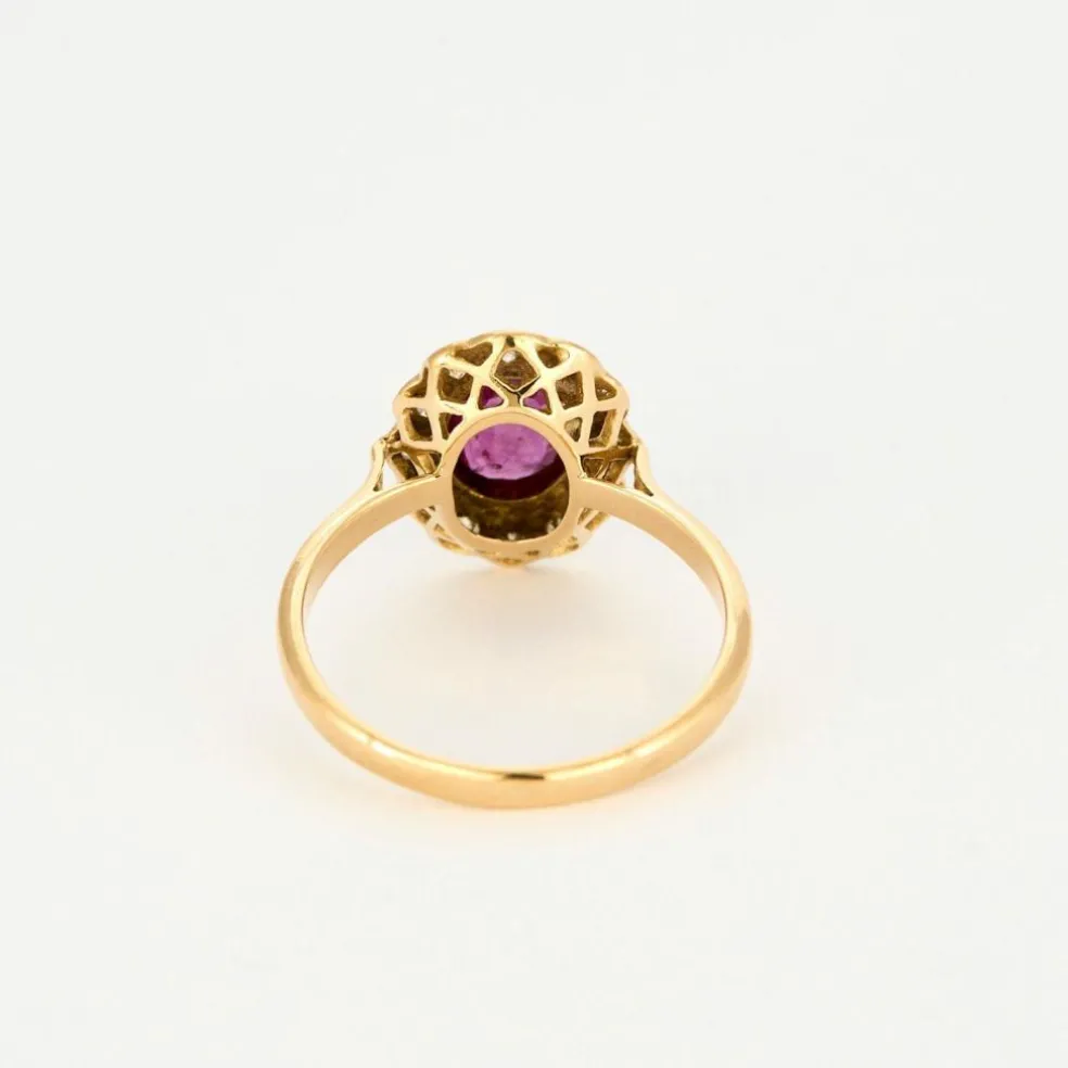 Bague marguerite or jaune, rubis et diamants