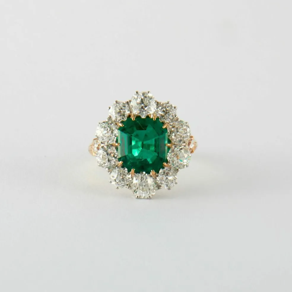 Bague Marguerite Or Jaune Emeraude & Diamants