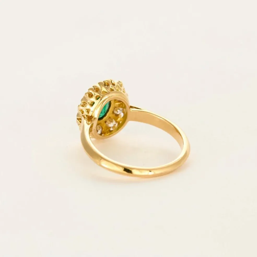 Bague marguerite or jaune, émeraude et diamants