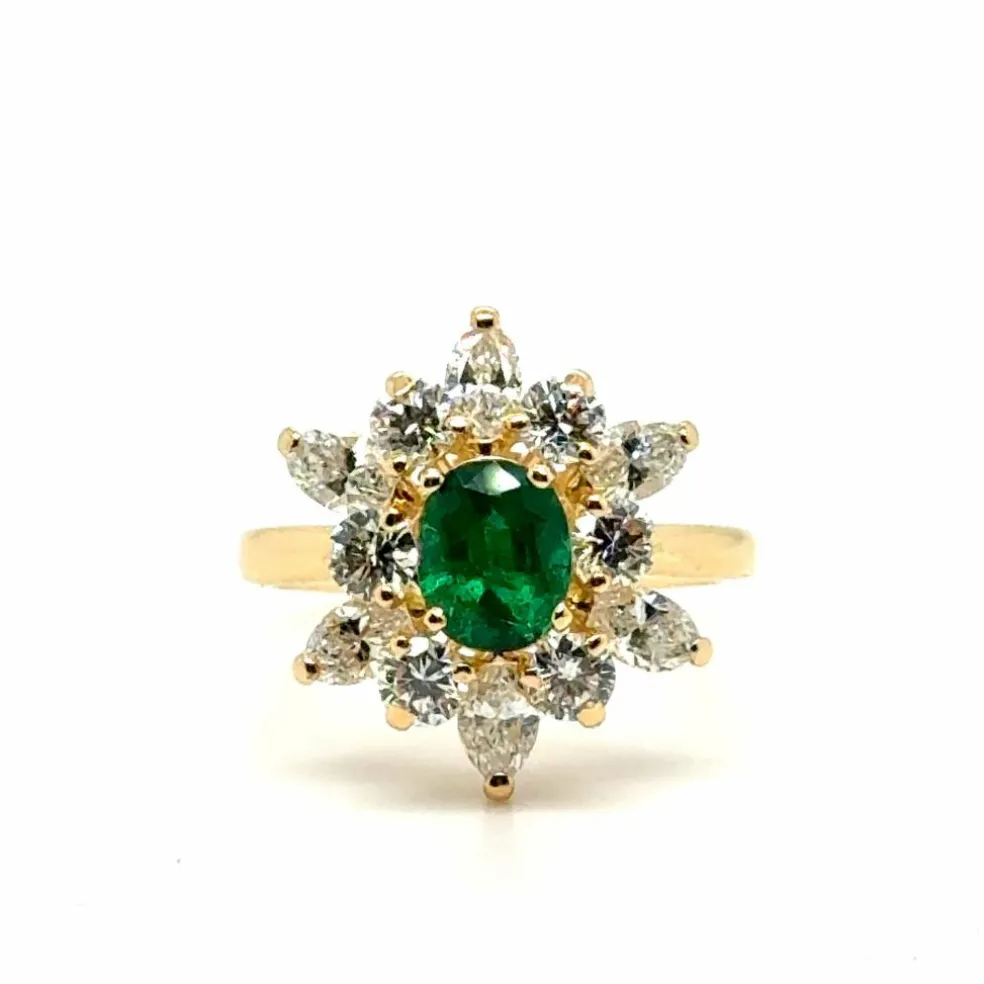 Bague Marguerite Or jaune - Emeraude et Diamants