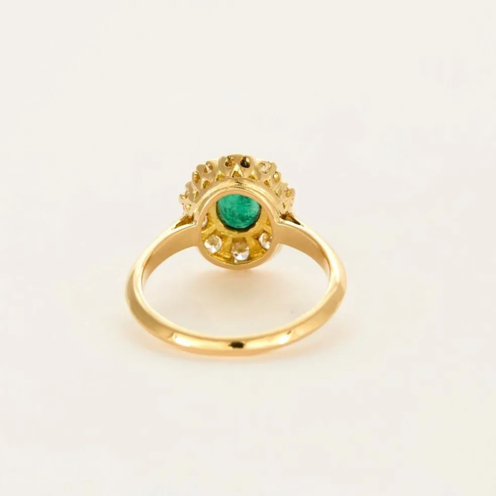 Bague marguerite or jaune, émeraude et diamants