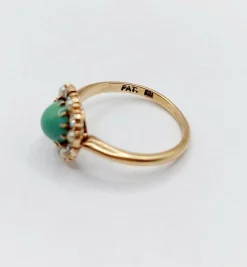 Bague marguerite or jaune, cabochon de turquoise, diamants et perles (circa 1900)