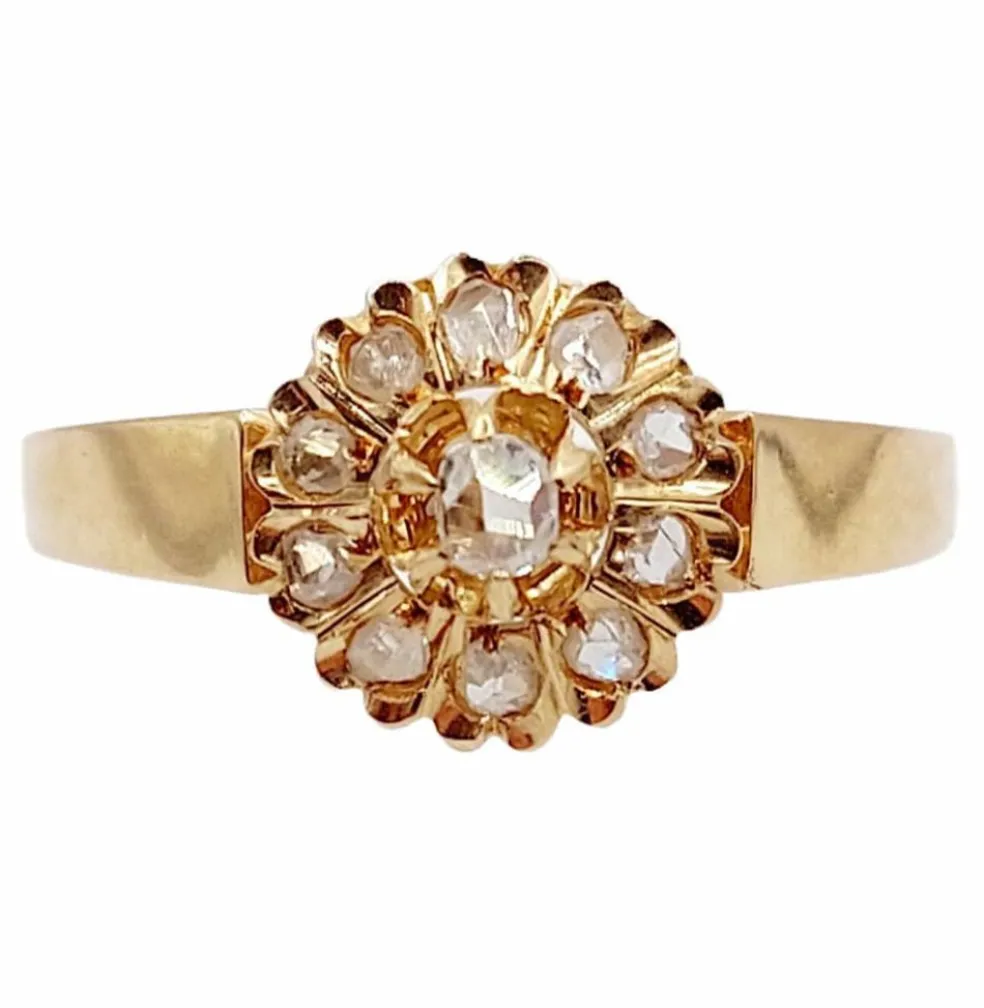 Bague marguerite or rose, diamant taille rose (circa 1900)