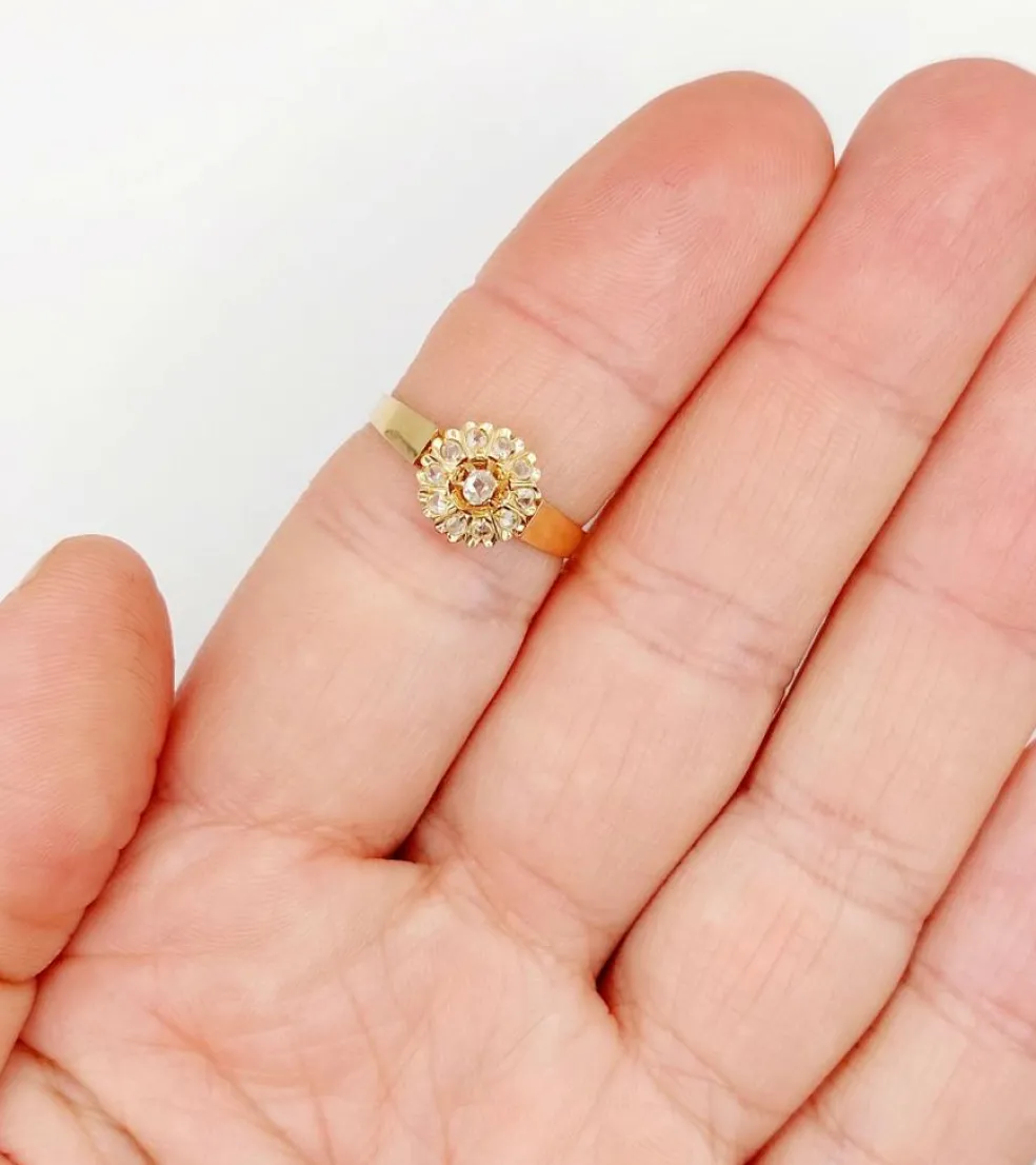 Bague marguerite or rose, diamant taille rose (circa 1900)