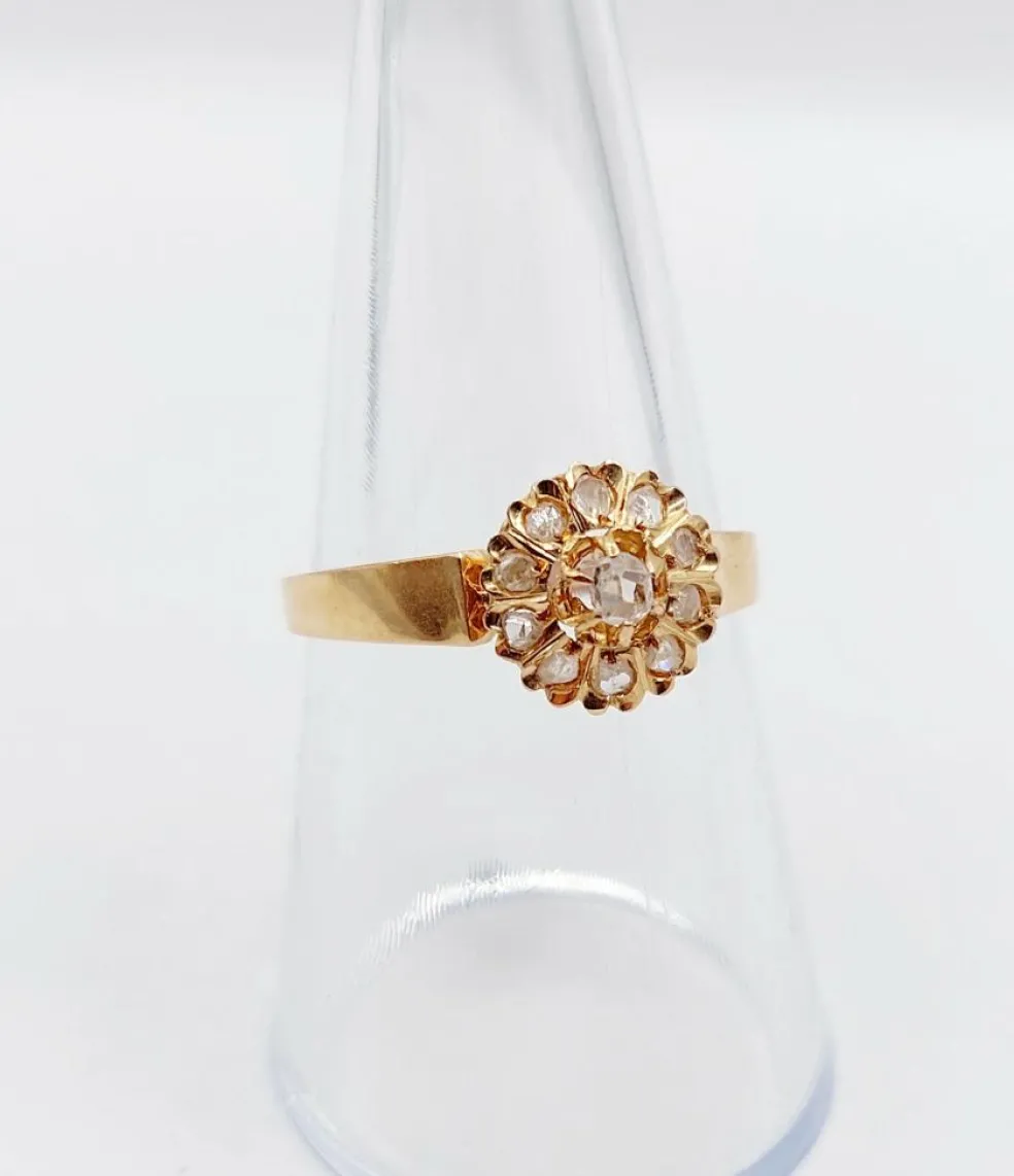 Bague marguerite or rose, diamant taille rose (circa 1900)