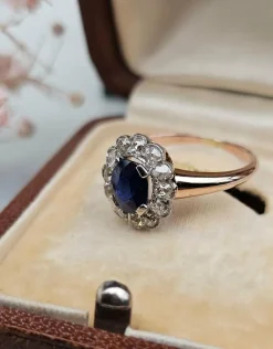 Bague Marguerite Or rose, Platine, Saphir, Diamants