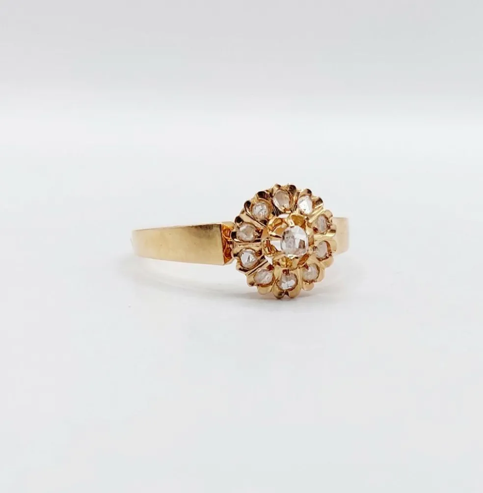 Bague marguerite or rose, diamant taille rose (circa 1900)