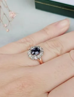 Bague Marguerite Or rose, Platine, Saphir, Diamants