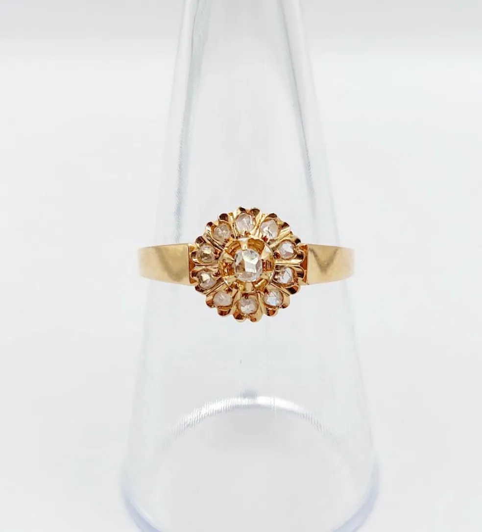 Bague marguerite or rose, diamant taille rose (circa 1900)
