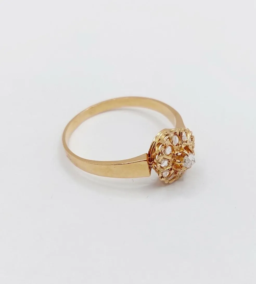 Bague marguerite or rose, diamant taille rose (circa 1900)