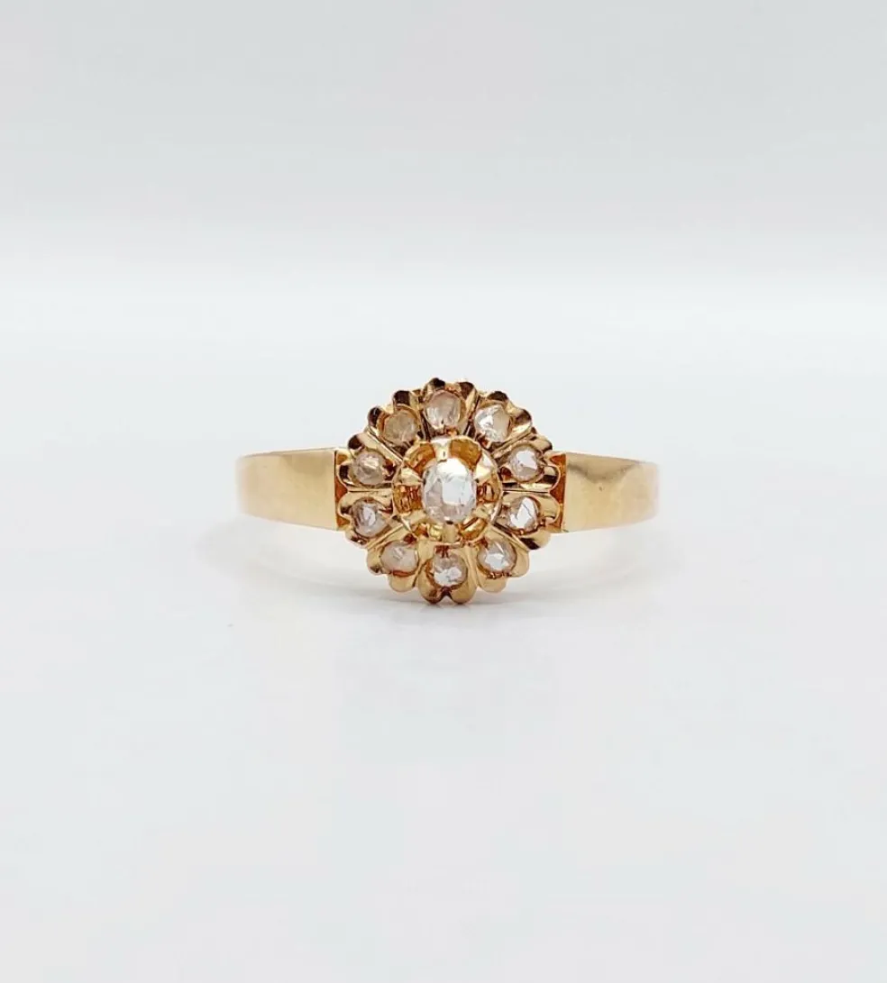 Bague marguerite or rose, diamant taille rose (circa 1900)