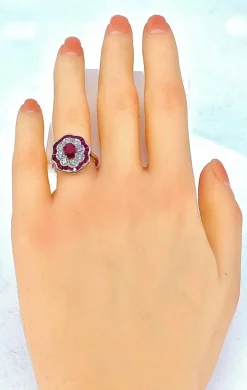 Bague marguerite Or Rubis Diamants