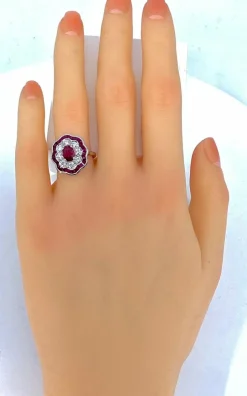 Bague marguerite Or Rubis Diamants