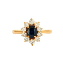 Bague Marguerite Or Saphir Bleu Diamant
