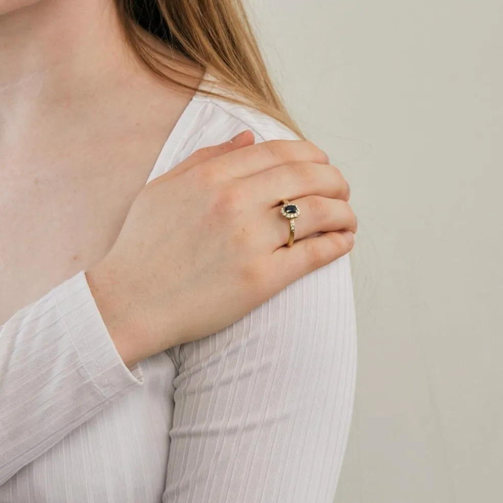 Bague marguerite or saphir et diamants