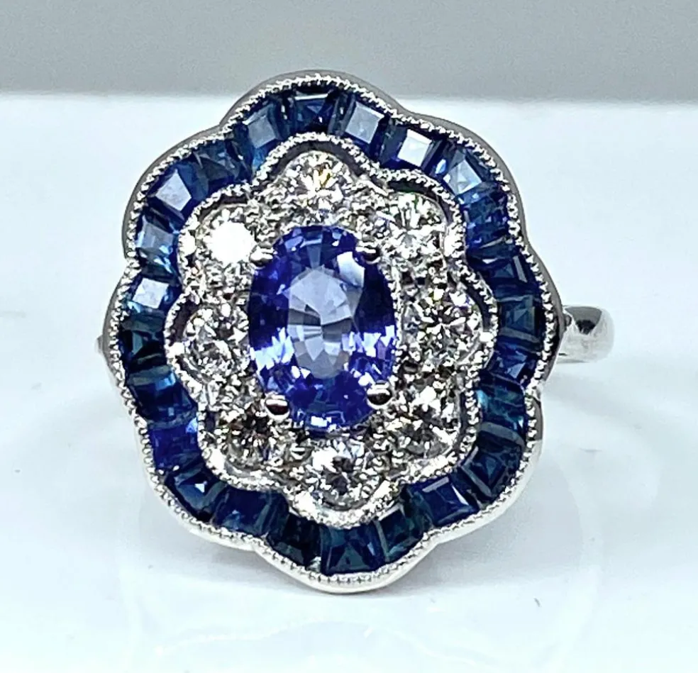 Bague marguerite Or Saphirs Diamants