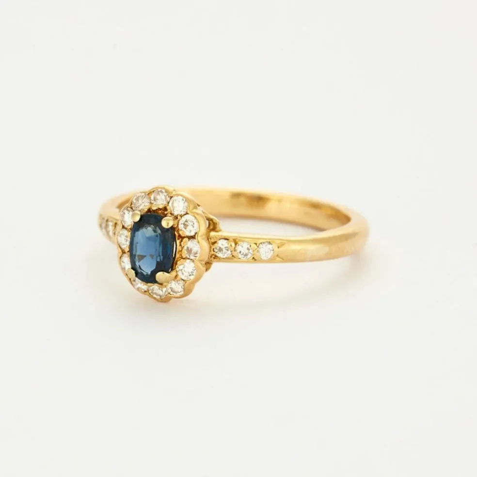 Bague marguerite or saphir et diamants