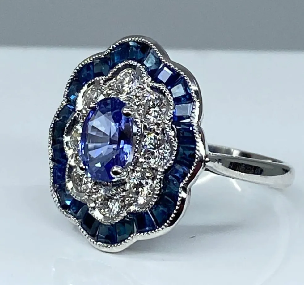 Bague marguerite Or Saphirs Diamants