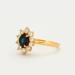 Bague Marguerite Or Saphir Bleu Diamant