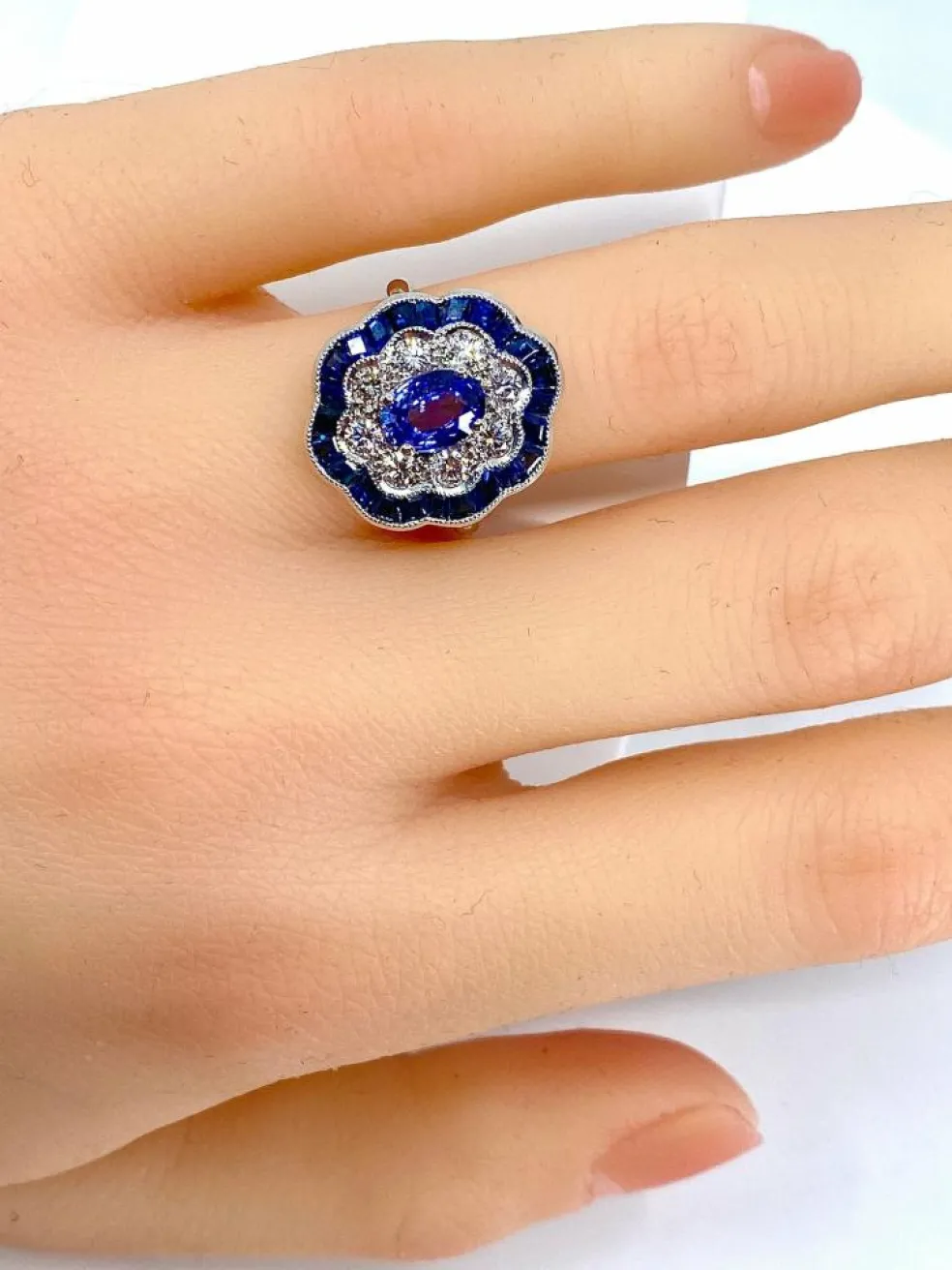 Bague marguerite Or Saphirs Diamants
