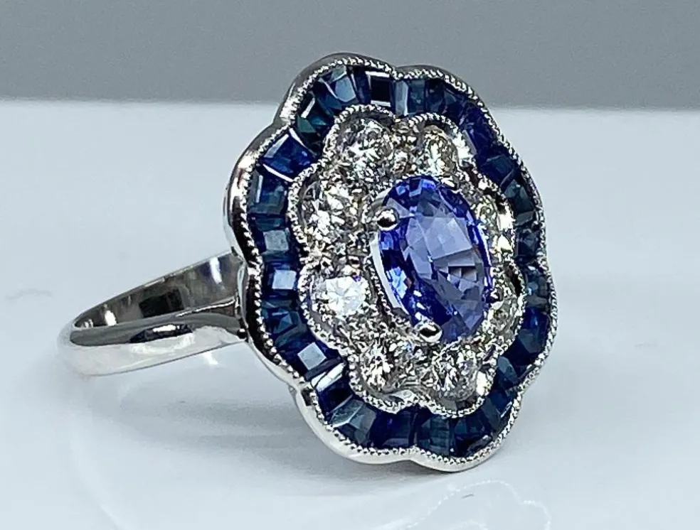 Bague marguerite Or Saphirs Diamants