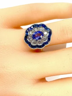 Bague marguerite Or Saphirs Diamants