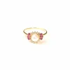 Bague marguerite perle diamants et rubis en or jaune