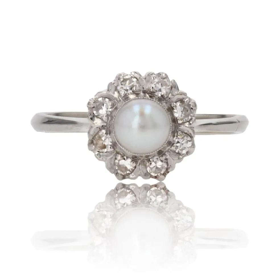 Bague marguerite perle et diamants