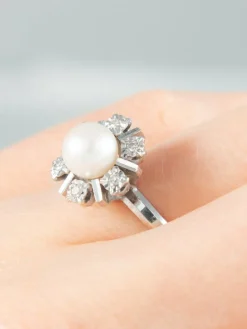Bague Marguerite Perle et Diamants