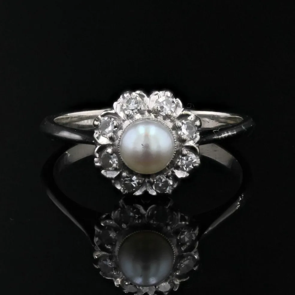Bague marguerite perle et diamants