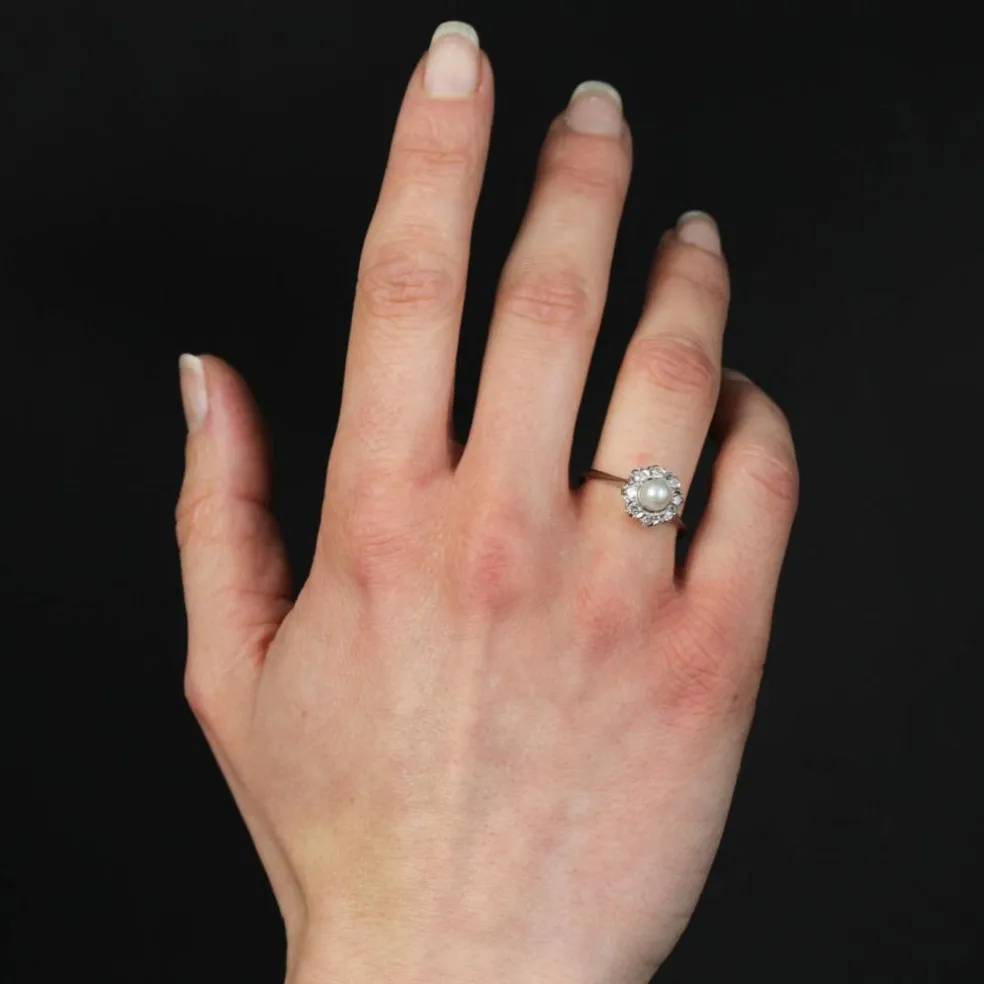 Bague marguerite perle et diamants