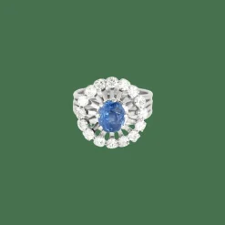 Bague Marguerite platine saphir diamants