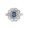 Bague marguerite platine et or gris avec saphir