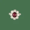 Bague marguerite platine et or blanc, rubis et diamants