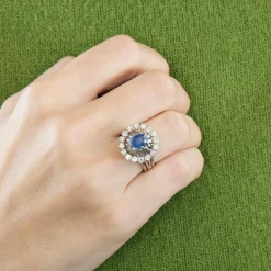 Bague Marguerite platine saphir diamants