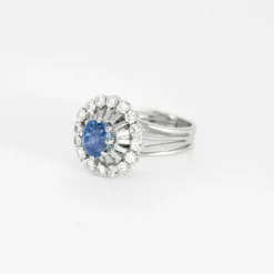 Bague Marguerite platine saphir diamants
