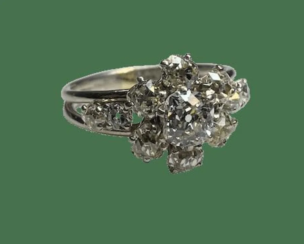 Bague marguerite platine et diamants