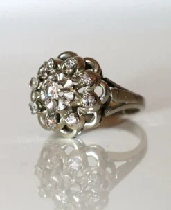 Bague marguerite platine et diamants