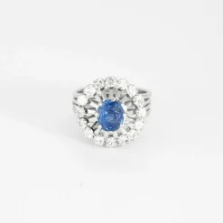Bague Marguerite platine saphir diamants