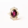 Bague marguerite rhodolite et diamants en or jaune
