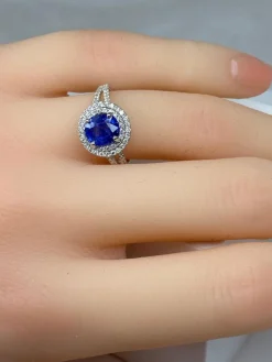 Bague marguerite ronde saphir et diamants