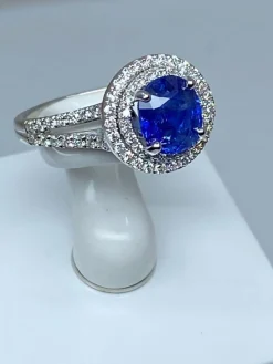 Bague marguerite ronde saphir et diamants