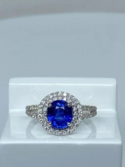 Bague marguerite ronde saphir et diamants