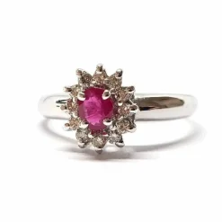 Bague marguerite rubis diamants or blanc