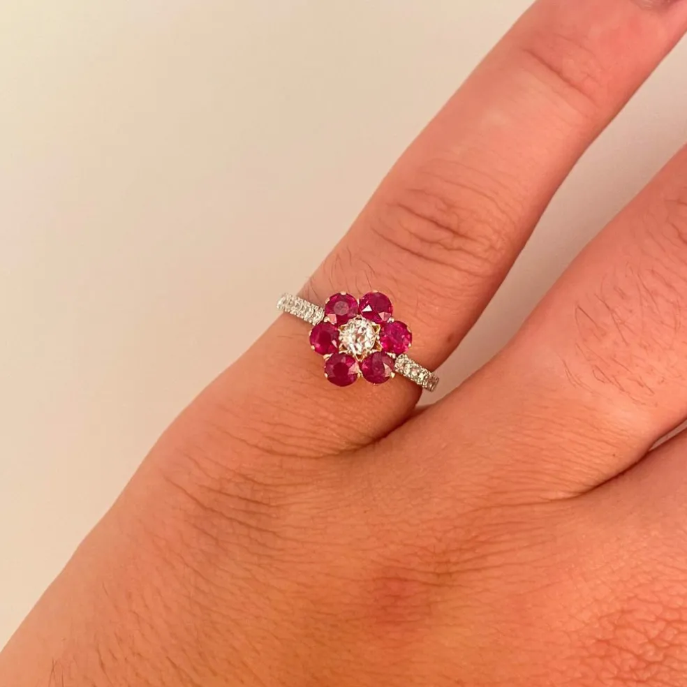 Bague Marguerite Rubis Diamants