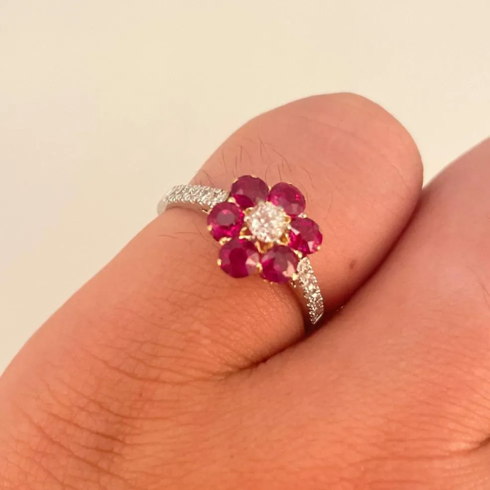 Bague Marguerite Rubis Diamants